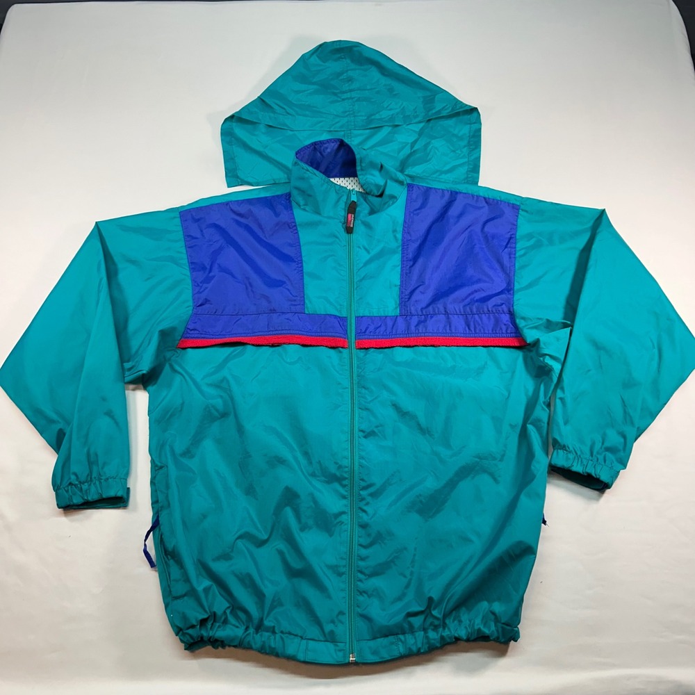 Sierra Sport Vintage 90s Colorblock Windbreaker Teal Purple XL Hooded Jacket